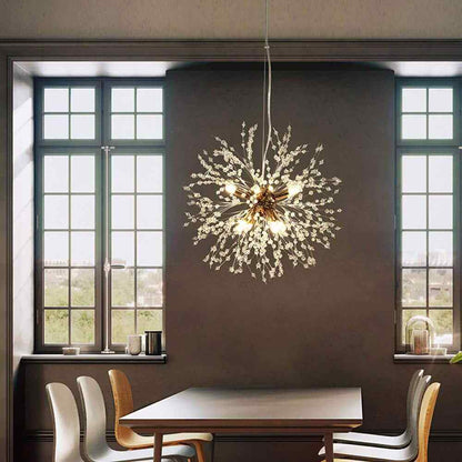 LamQee 8-Light 15.7 in. Gold Dandelion Firework Chandelier Crystal Pendant Light