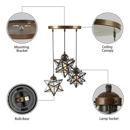 OUKANING 12 in. Brown Antique Moravian Star Pendant Light w/ Metal Glass Shade