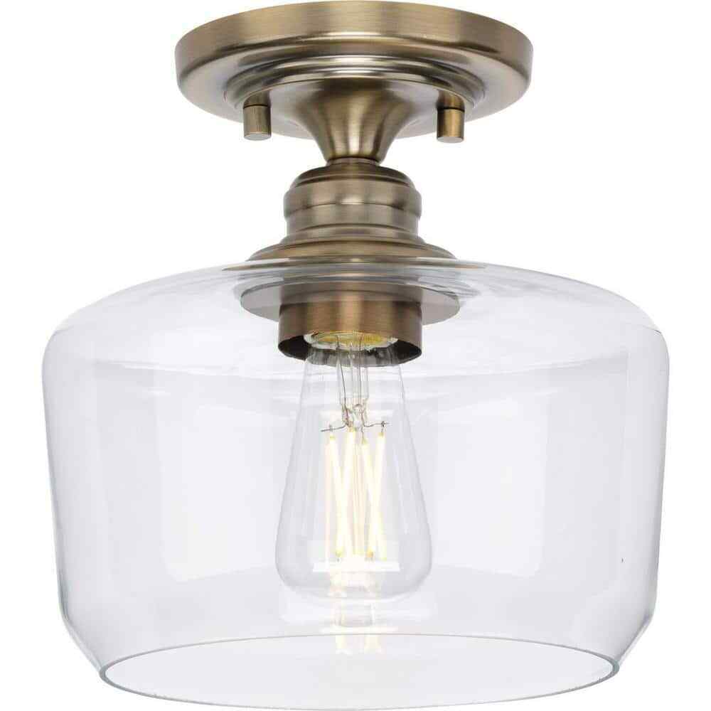 Progress Lighting Aiken Collection 1-Light Vintage Brass Clear Glass Mount Light