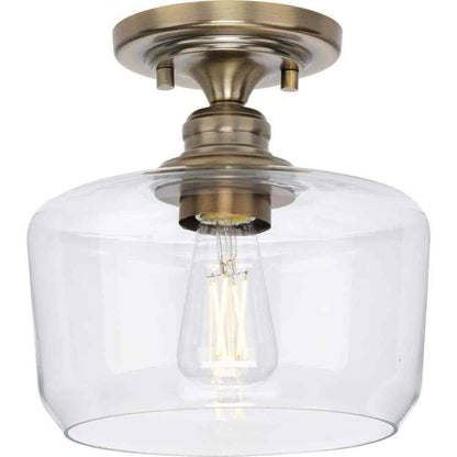 Progress Lighting Aiken Collection 1-Light Vintage Brass Clear Glass Mount Light