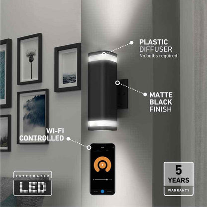 Artika Stark Black Modern SmartLED Hardwired Garage and Porch Light Wall Sconce