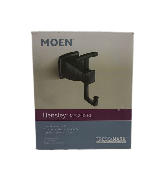 MOEN Hensley Double Robe Hook with Press and Mark in Matte Black MY3503BL