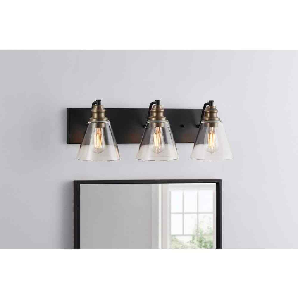 Hampton Bay Manor 24 in. 3-Light Matte Black Industrial Bathroom Vanity Light