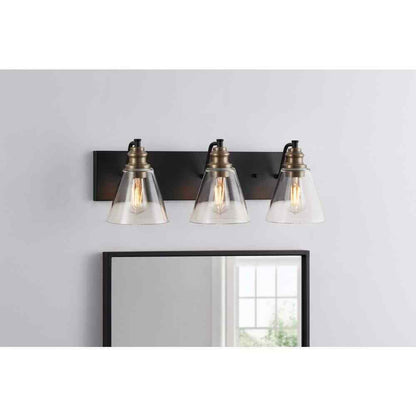 Hampton Bay Manor 24 in. 3-Light Matte Black Industrial Bathroom Vanity Light