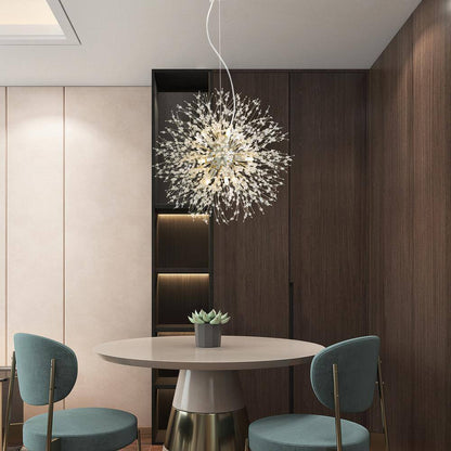 SILJOY 20 in. 9-Light Chrome Crystal Chandelier Ceiling Pendant Starburst