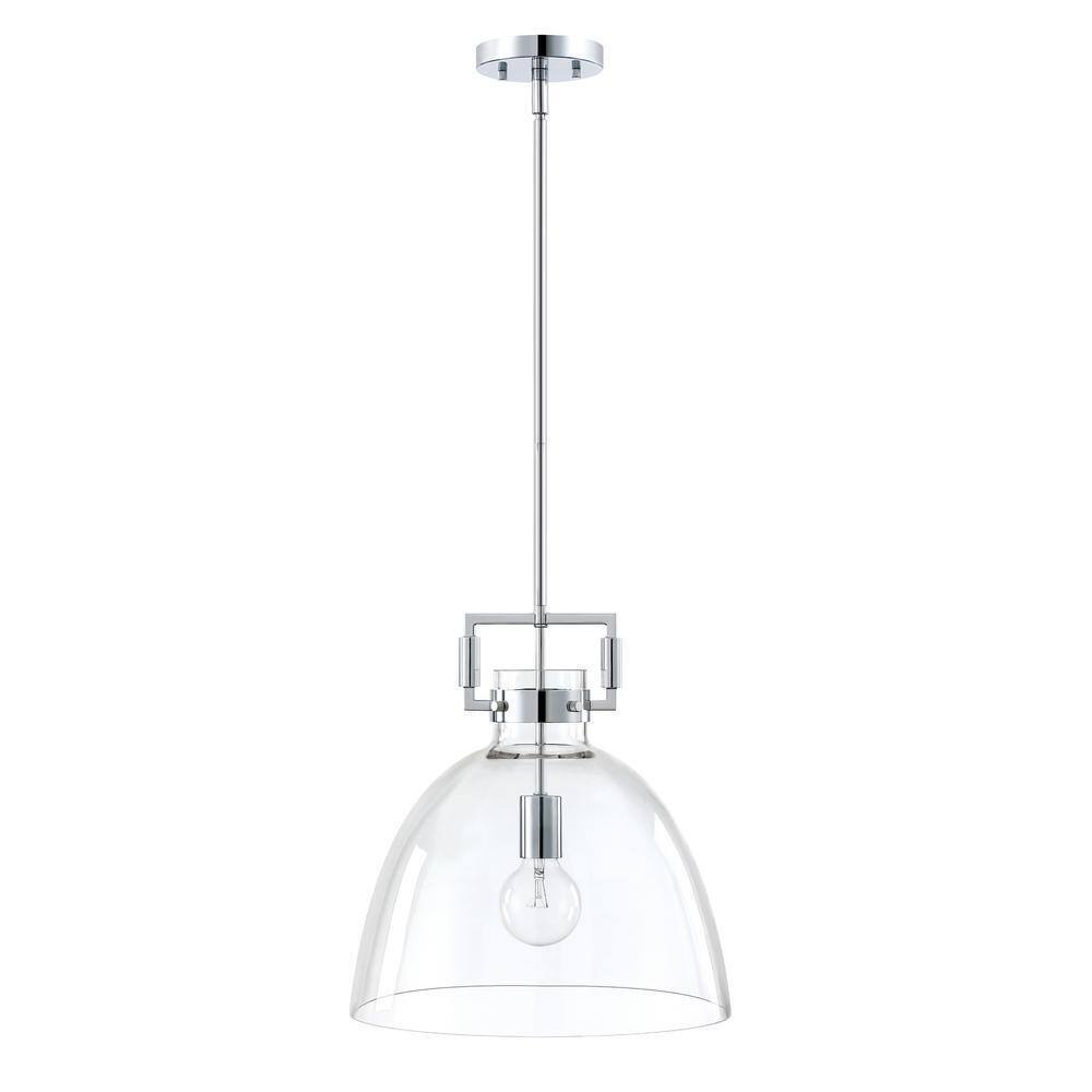Nathan James Leigh Chrome Indoor Ceiling Hanging Pendant Light w/ Clear Glass