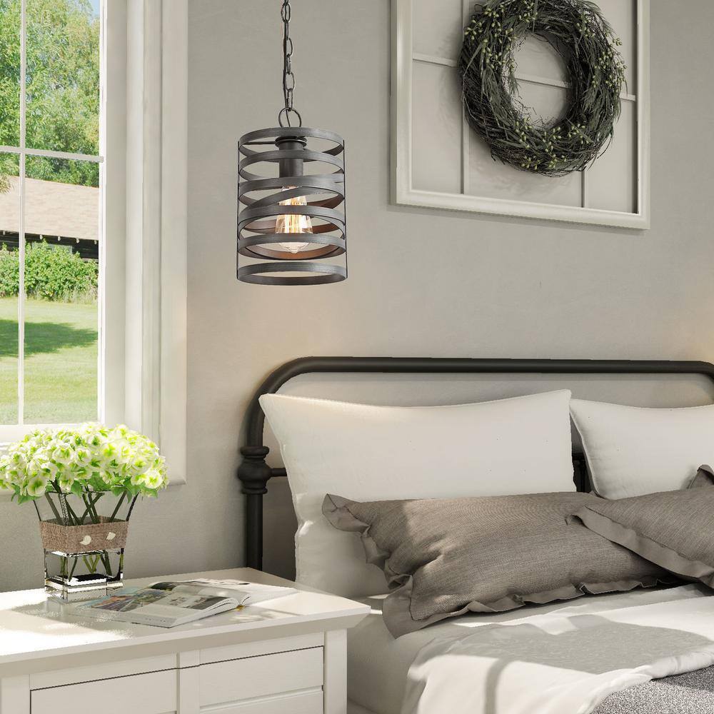 LNC Modern Drum Cage Pendant Classic 1-Light 7.1 in. Brushed Dark Gray Pendant
