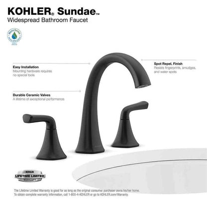 KOHLER Sundae 8 in. Widespread Double Handles Bathroom Faucet in Matte Black