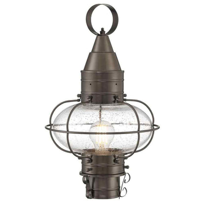 NORWELL Medium Classic Onion 1-Light Bronze Outdoor w/ Seedy Glass Post Lantern
