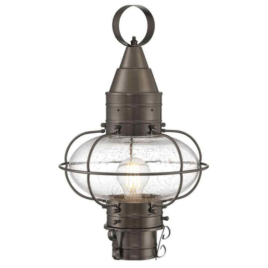 NORWELL Medium Classic Onion 1-Light Bronze Outdoor w/ Seedy Glass Post Lantern