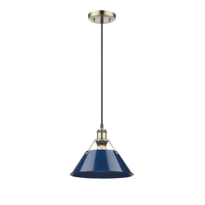 Golden Lighting Orwell AB 1-Light Aged Brass Pendant with Navy Blue Shade