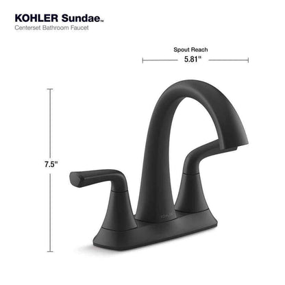 KOHLER Sundae 4 in. Centerset 2-Handles Bathroom Faucet in Matte Black