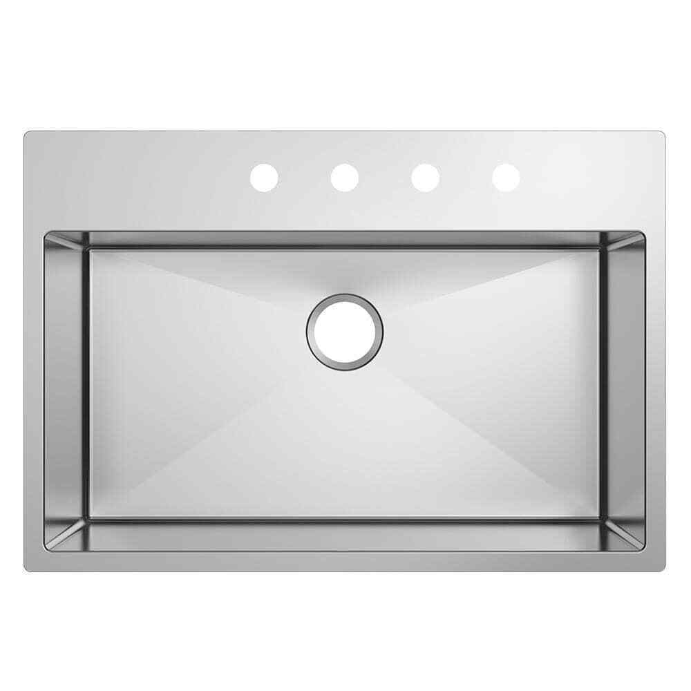 Glacier Bay 32 in. Tight Radius Drop-in 16G SS 4-Hole Single Bowl Kitchen Sink