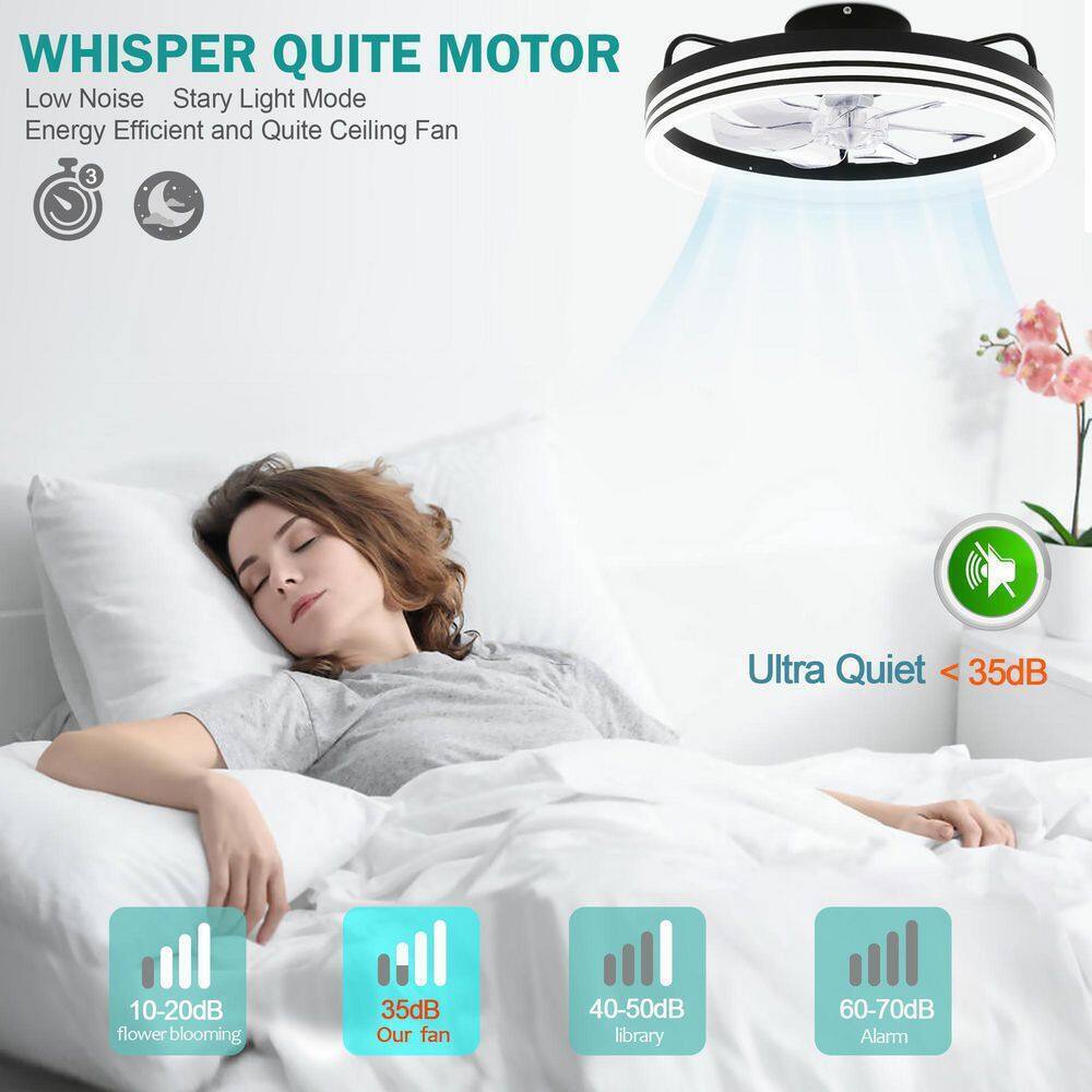 Oaks Aura 20in. LED Black Bladeless App Control Smart Low Profile Ceiling Fan