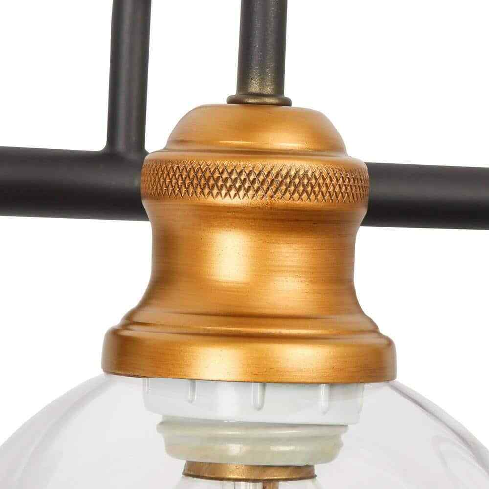 LNC 5-Light Aged Brass Vanity Light w/ Black Linear Frame and Clear Glass Globes