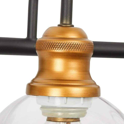 LNC 5-Light Aged Brass Vanity Light w/ Black Linear Frame and Clear Glass Globes