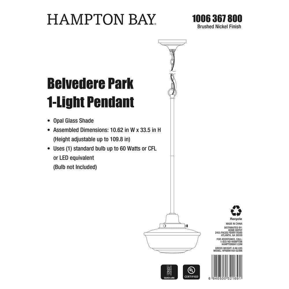 Hampton Bay Belvedere Park Brushed Nickel Pendant Hanging Light