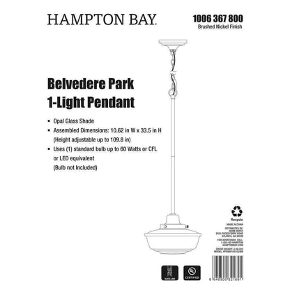 Hampton Bay Belvedere Park Brushed Nickel Pendant Hanging Light