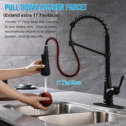 ELLO+ALLO Single-Handle Pull-Down Sprayer Kitchen Faucet w/ 4-Modes Matte Black