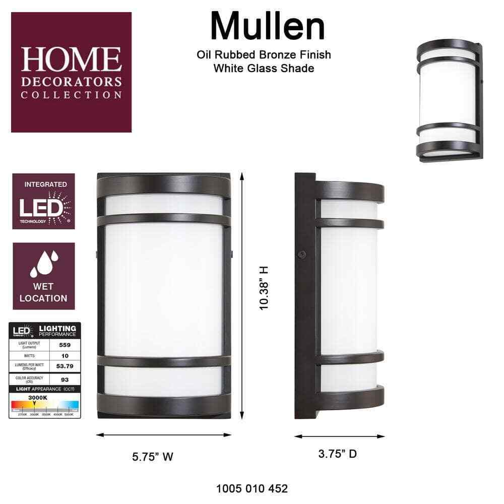 Home Decorators Mullen Oil Rubbed Bronze Outdoor Hardwired LED Wall Sconce