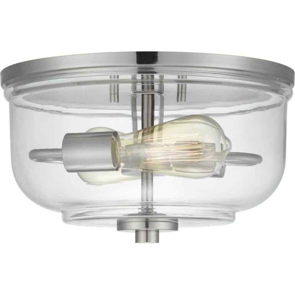 Home Decorators Knollwood 12 in. 2-Light Brushed Nickel Industrial Ceiling Light