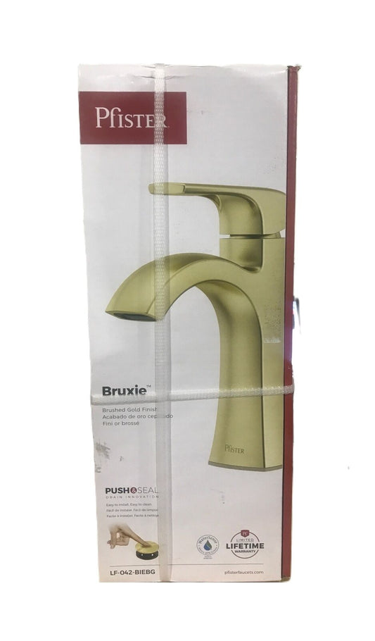 Pfister Bruxie Single-Hole Bathroom Faucet w/ Deckplate Drain Kit Brushed Gold