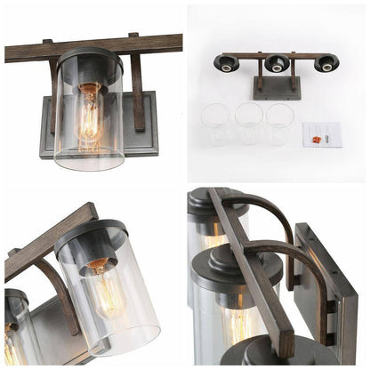 LNC Weyland Farmhouse 20 in. 3-Light Rust Black Bathroom Bar Vanity Light