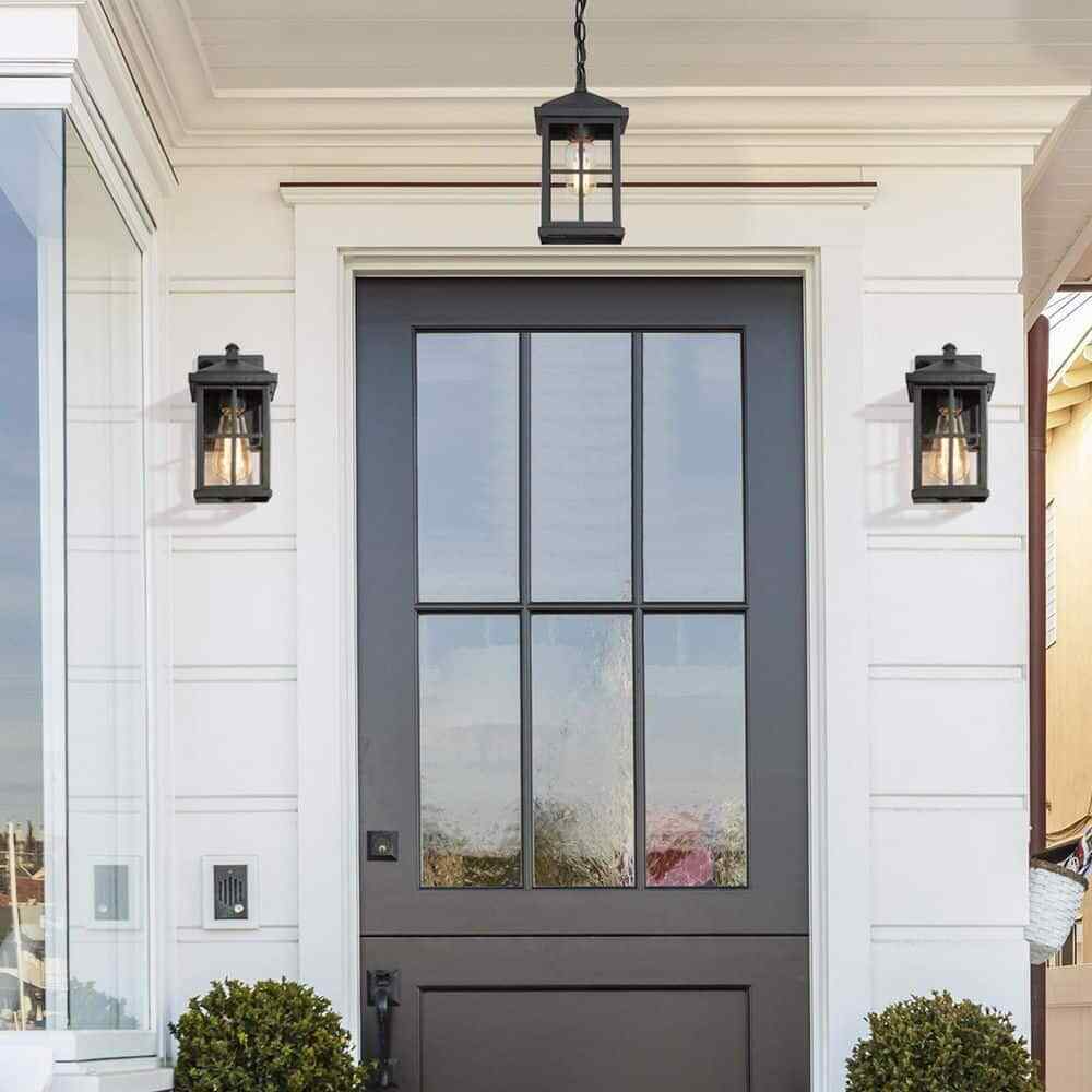 LNC Modern Black Outdoor Pendant Light 1-Light Farmhouse Hanging Lantern