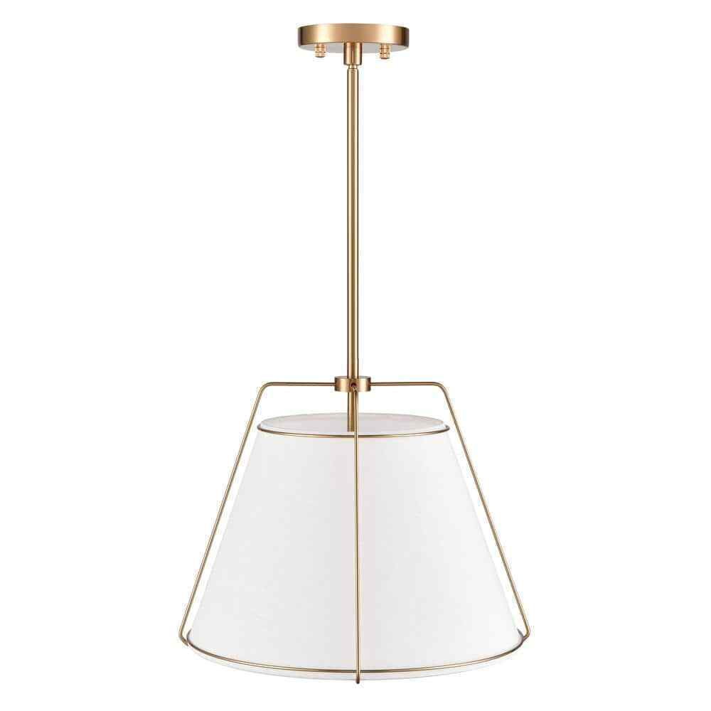 Light Society Lise 15 in. 1-Light Brushed Brass Chandelier with Fabric Shade