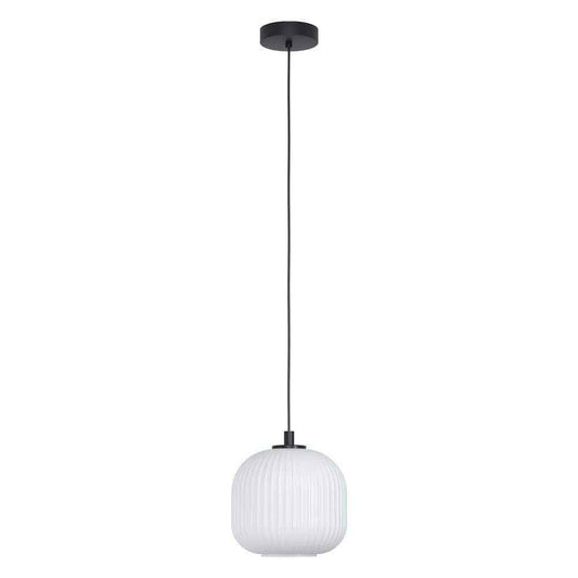 Eglo Mantunalle 1-Light Black Globe Pendant with White Glass Shade