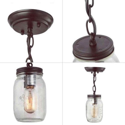 LNC Modern Farmhouse Bronze Semi-Flush Light w/ Mason Jar Glass Shade