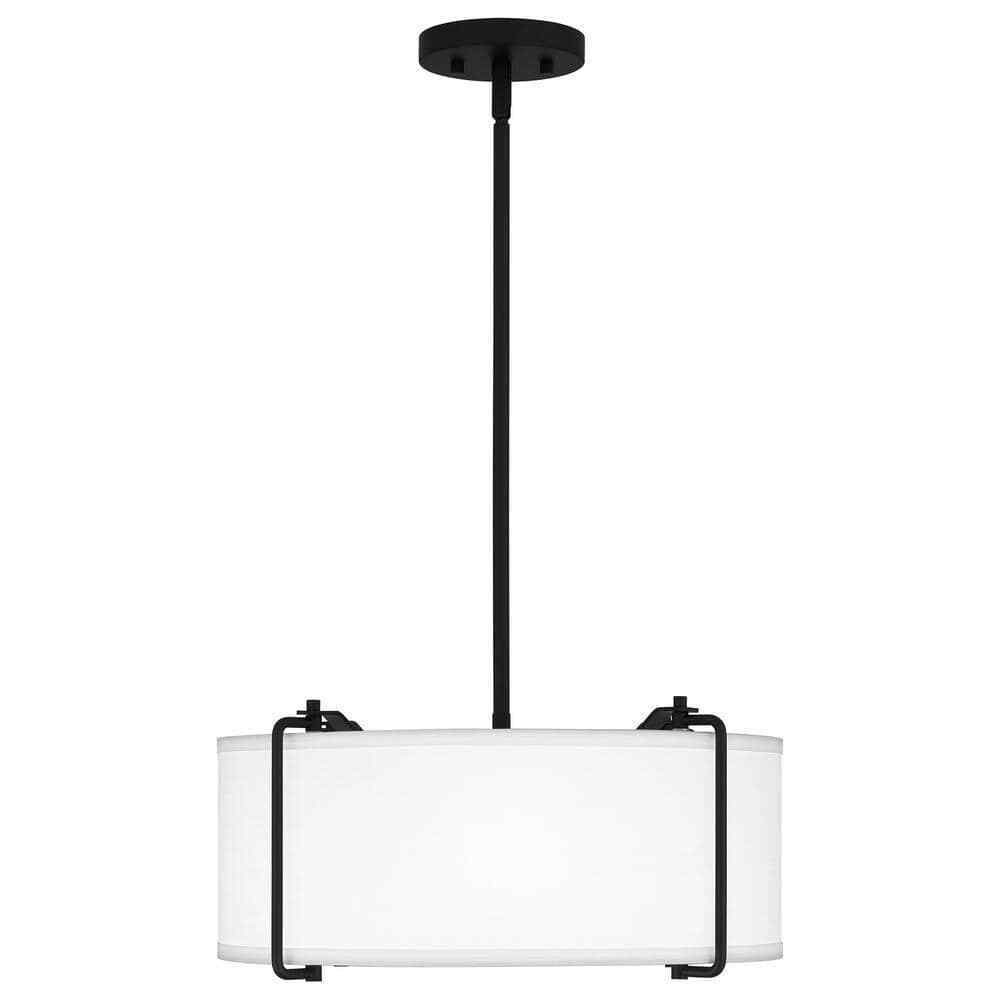 Home Decorators Brookley 4-Light Matte Black Pendant w/ White Fabric Shade