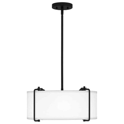 Home Decorators Brookley 4-Light Matte Black Pendant w/ White Fabric Shade