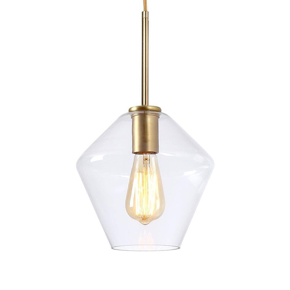 LamQee 9.1 in. W x 8.5 in. H 1-Light Clear Glass Champagne Gold Pendant Light