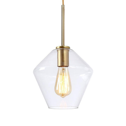 LamQee 9.1 in. W x 8.5 in. H 1-Light Clear Glass Champagne Gold Pendant Light