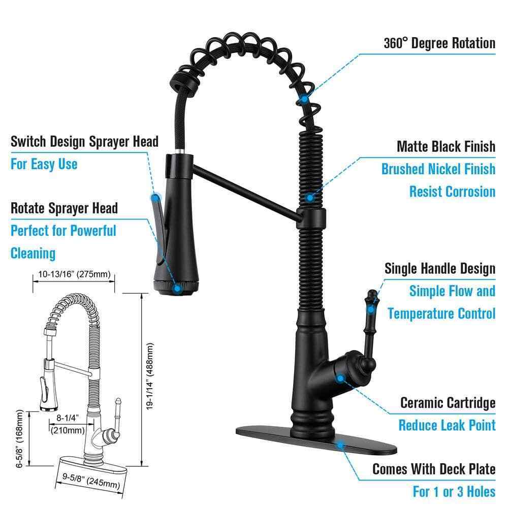 ELLO+ALLO Single-Handle Pull-Down Sprayer Kitchen Faucet w/ 4-Modes Matte Black