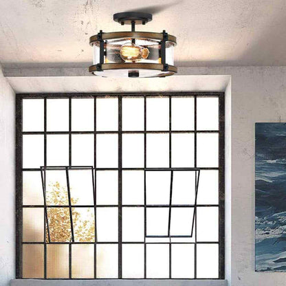 Hukoro Mousse 12.2 in. 2-Light Semi Flush Mount w/ Matte Black Barnwood Accents