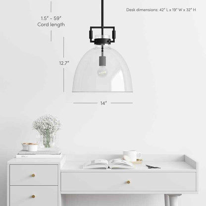 Nathan James Leigh Black Indoor Ceiling Hanging Pendant Light w/ Clear Glass