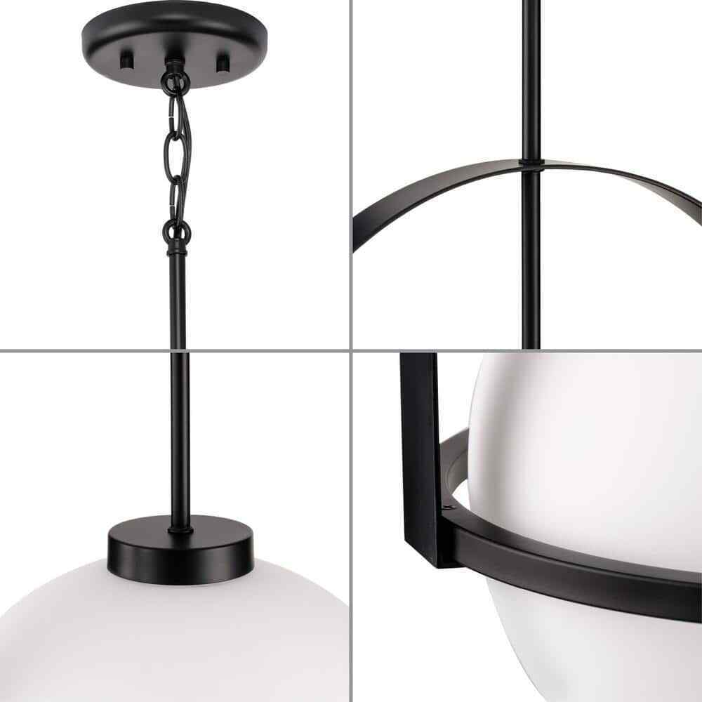 Progress Lighting Delayne Matte Black Pendant Light with Etched Opal Shade