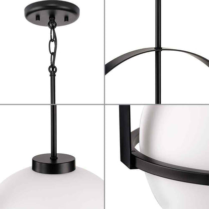 Progress Lighting Delayne Matte Black Pendant Light with Etched Opal Shade