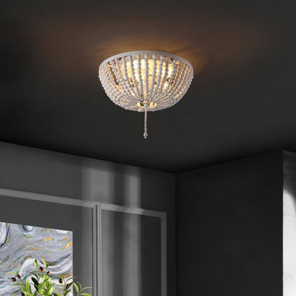 JONATHAN Y Allison 15 in. White Wood Beaded/Metal LED Flush Mount JYL9019D
