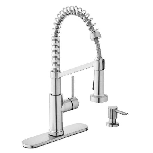 Glacier Bay Gage Spring Neck Pull-Down Sprayer Kitchen Faucet w/ Soap Dispenser