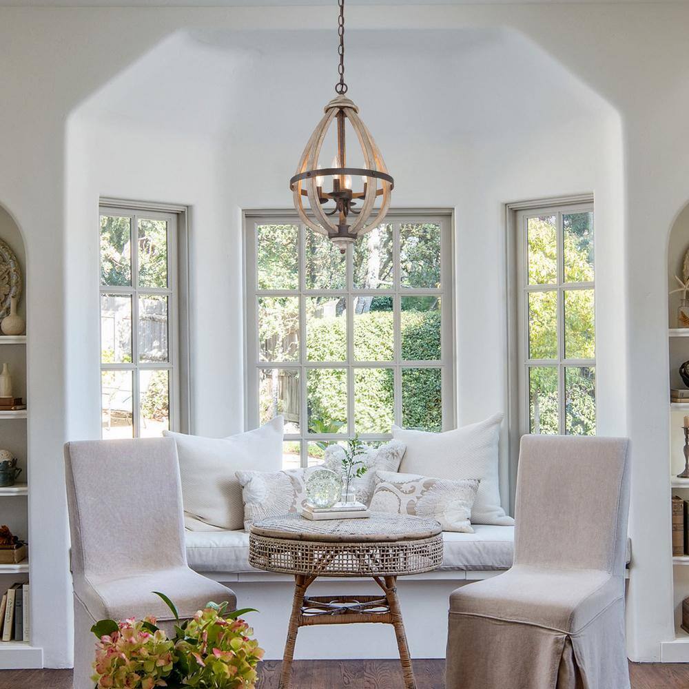 LNC 4-Light Rustic Bronze Farmhouse Globe Island Chandelier