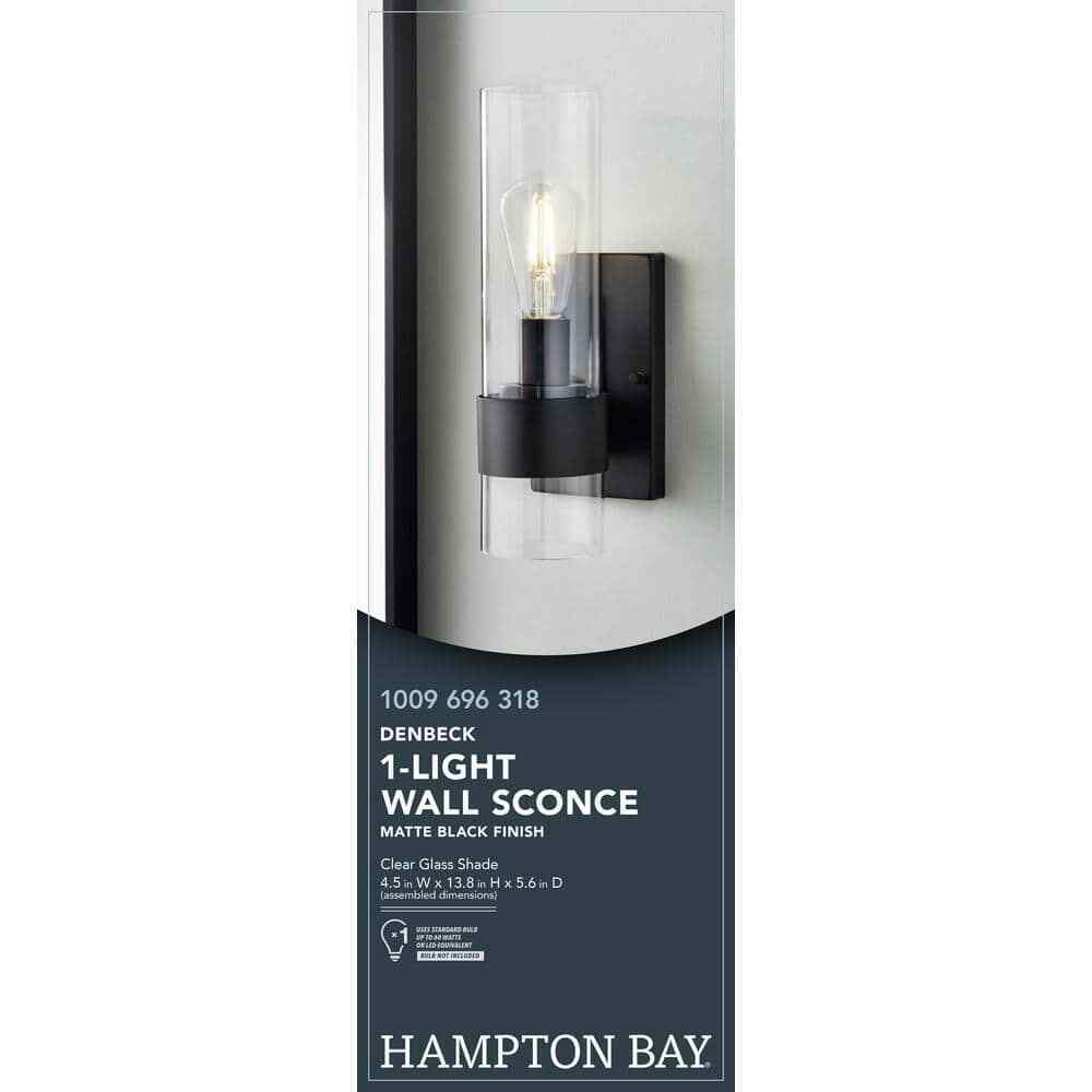 Hampton Bay Denbeck 4.5 in. W Matte Black 1-Light Sconce Clear Glass