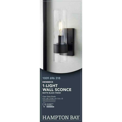 Hampton Bay Denbeck 4.5 in. W Matte Black 1-Light Sconce Clear Glass