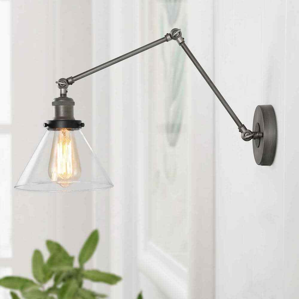 LNC Black Plug-In or Hardwire Modern Industrial Swing Arm Wall Light Sconce