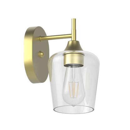 Hampton Bay Pavlen 5.5 in. 1-Light Antique Brass Sconce with Clear Glass Shade