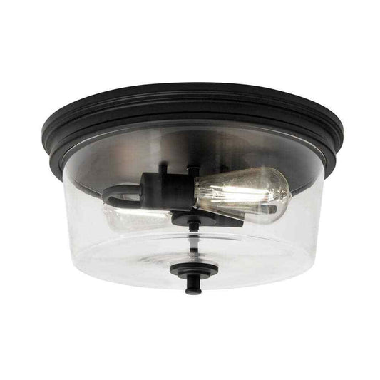 Hampton Bay Manor 13 in. Matte Black Round Flush Mount Industrial Ceiling Light