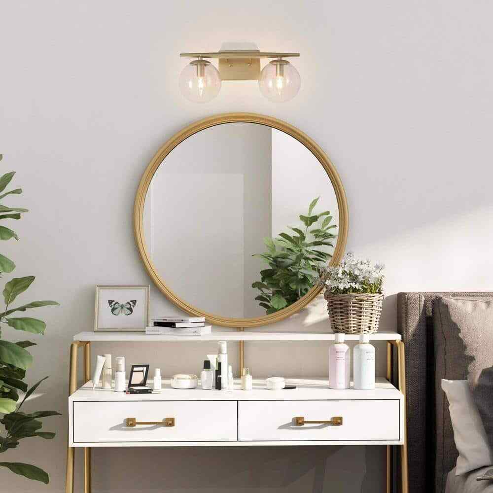 Uolfin Modern Globe Bathroom Vanity Light 2-Light Gold Bedroom Wall Sconce Light