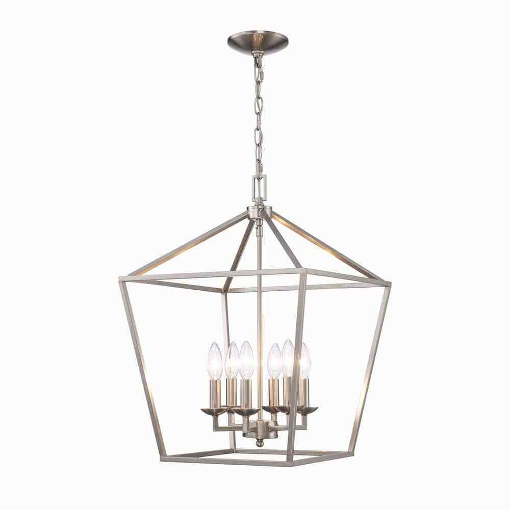 Home Decorators Weyburn 6-Light Brushed Nickel Caged Farmhouse Chandelier